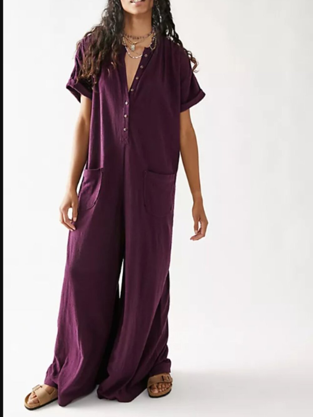 Free People Wide Leg Oversized Cotton Jumper Purple Size SP